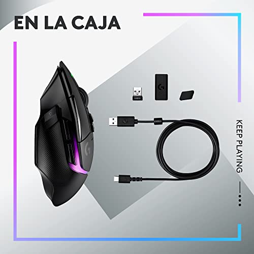 Logitech G502 X Plus Lightspeed Mouse Óptico Inalámbrico RGB para Gaming - Interruptores híbridos LIGHTFORCE, LIGHTSYNC RGB, Sensor Gaming Hero 25K, Compatible con PC - macOS/Windows - Negro