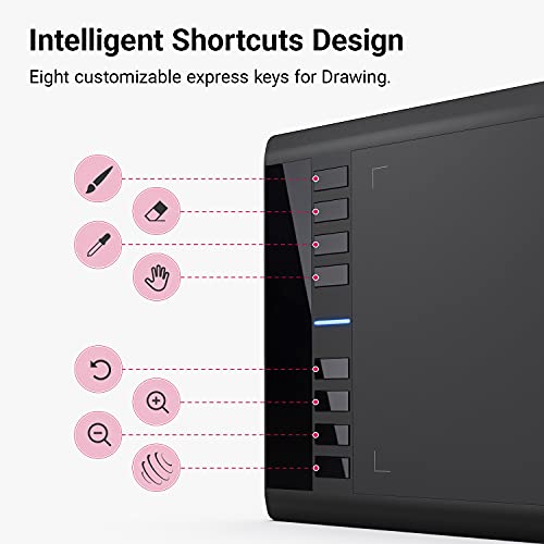 UGEE M708 V3 Tableta Gráfica de Dibujo, 10 x 6 Pulgadas Tableta Dibujo Digital con 8 Teclas de Acceso Rápido Lápiz de 8192 Niveles Tableta Grafica Compatible con Mac OS, Windows, Linux