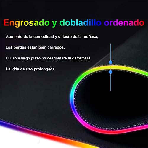 E T EASYTAO RGB Gaming Mousepad de Escritorio, Alfombrilla con Luz Led para Teclado y Ratón, Goma Impermeable con Base Antideslizante, 14 Luces Circulables, Tamaño de 300x800x4mm