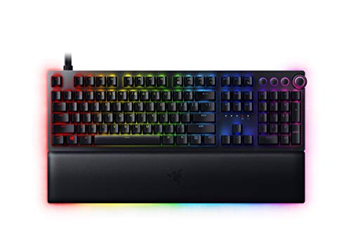 Razer Huntsman V2 Teclado analógico para videojuegos interruptores ópticos analógicos Razer - Iluminación Chroma RGB - Reposamuñecas magnético de felpa - Teclas multimedia dedicadas y esfera - Negro clásico (Reacondicionado)