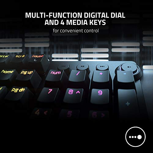 Razer Huntsman V2 Teclado analógico para videojuegos interruptores ópticos analógicos Razer - Iluminación Chroma RGB - Reposamuñecas magnético de felpa - Teclas multimedia dedicadas y esfera - Negro clásico (Reacondicionado)