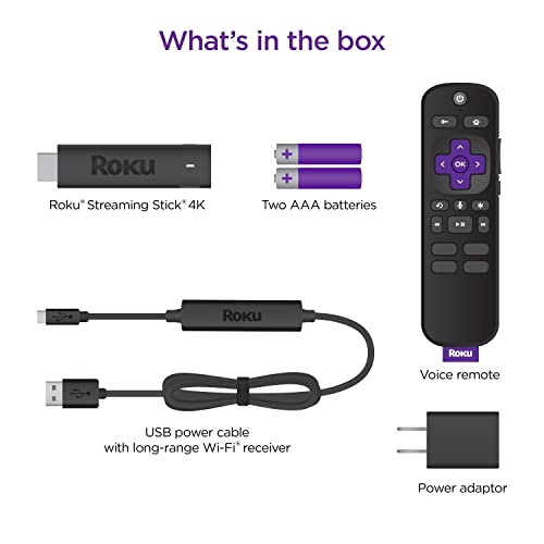 ROKU Streaming Stick 4K | Dispositivo de transmisión 4K/HDR/Dolby Vision con Control Remoto de Voz y Controles de TV