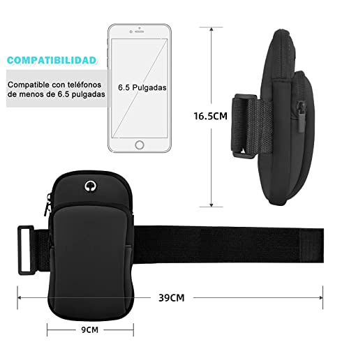 Brazalete Deportivo de Celular 2 Pack,Funda para Teléfono con Brazalete Deportivo para Correr, Bolsa de Brazo Compatible con Teléfono Móvil de Hasta 6.5 Pulgadas para Gimnasio/Exterior (Negro+Rosa)