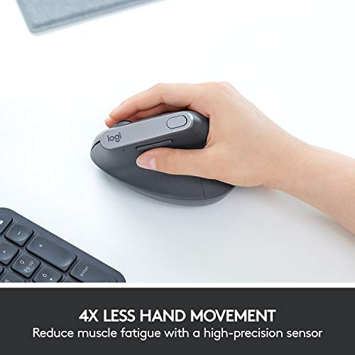 Logitech MX Vertical Mouse Inalámbrico Ergonómico, Multi-Ordenador, 2,4 GHz/Bluetooth con Receptor Unifying USB, Seguimiento Óptico 4000 DPI, 4 Botones, Carga Rápida, Portátil/PC/Mac/iPad OS - Negro