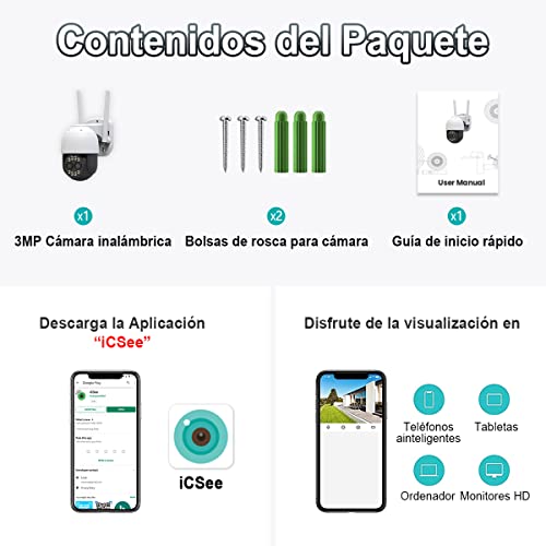 EASYTAO 9825G Cámara de Seguridad Exterior Wifi con Lentes Duales de 4MP*2, ICsee APP, Zoom Óptico 8X Seguimiento Automático Pan/Tilt Vista de 360°, PTZ Cámara Exterior con Visión Nocturna, Audio Bidireccional, Detección de Movimiento, Compatible con Alex
