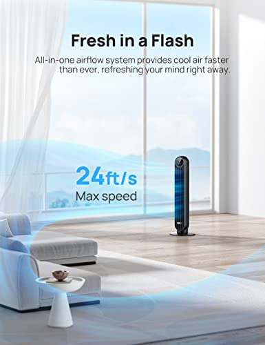 Dreo 36'' Nomad One Tower Fan with Remote, 24ft/s Velocity Quiet Cooling Fan, 90° Oscillating Fan with 4 Speeds, 4 Modes, 8H Timer, Bladeless Fan, Standing Floor Fans, Black, (DR-HTF007)