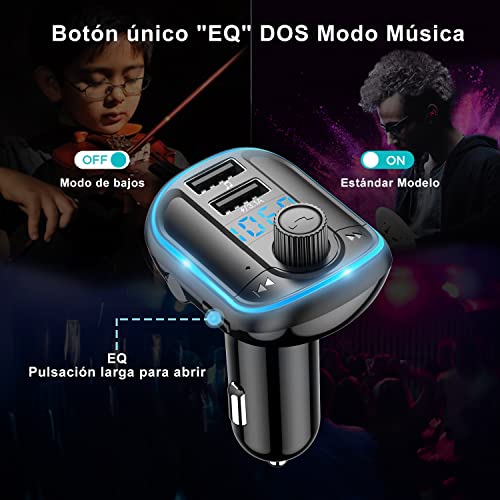 Transmisor FM Bluetooth para coche, reproductor de MP3 transmisor Bluetooth  5.0 inalámbrico manos libres 2 cargador USB, reproductor de música