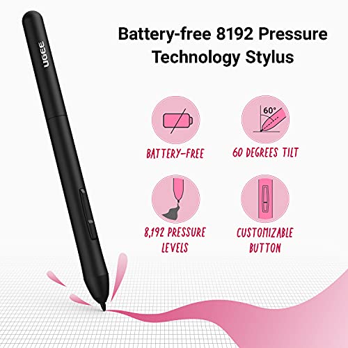 UGEE M708 V3 Tableta Gráfica de Dibujo, 10 x 6 Pulgadas Tableta Dibujo Digital con 8 Teclas de Acceso Rápido Lápiz de 8192 Niveles Tableta Grafica Compatible con Mac OS, Windows, Linux
