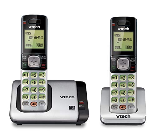 Teléfono Vtech DECT 6.0 con base para identificación de llamadas y llamada en espera, Plateado/Negro