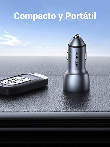 UGREEN Cargador de Coche USB, Adaptador Auto Carga Rápida Dual USB QC 3.0 de 36 W de Aluminio Compatible con iPhone 14/13/12/11/SE/XR/X/XS, Galaxy S23/S23 Ultra/S22/S21/S20/Note 20, Pixel 5/4/3 y Más