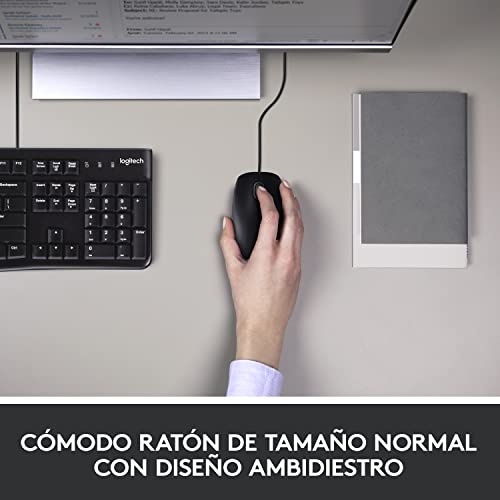 Logitech MK120 Combo Teclado y Mouse con Cable para Windows, Mouse óptico con Cable, Teclado Tamaño Normal, USB Plug-and-Play, Compatible con PC, Laptop - Negro