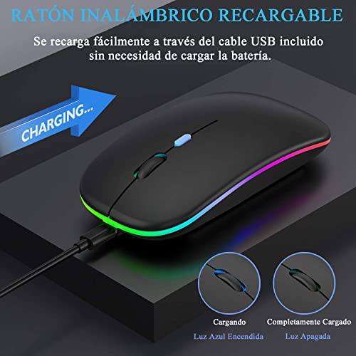 LED Mouse Inalámbrico Recargable, Fotgear Ratón Wireless 2.4G Ergonómico Wireless Ratón óptico Silencioso Click, con Receptor USB Adaptador, Ideal para Ordenadores portátiles, PCs, Otros Dispositivos Inteligentes