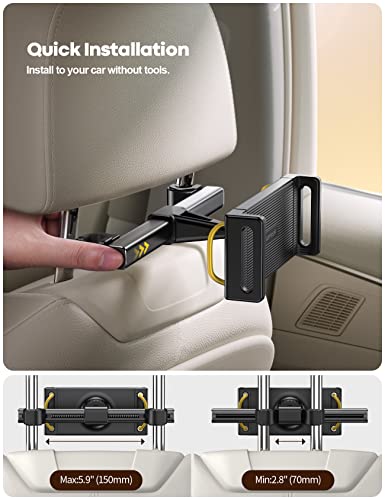 Lamicall Soporte Tablet Auto : Soporte de iPad Reposacabezas de Coche para 4.7"-12.9" Inch , Tales como iPad Pro 9.7, 10.5, 11, 12.9, Air, Mini 2, 3, 4, iPhone 12 11 Pro XS X, Tab, E-reader, Celular y Tablets - Negro