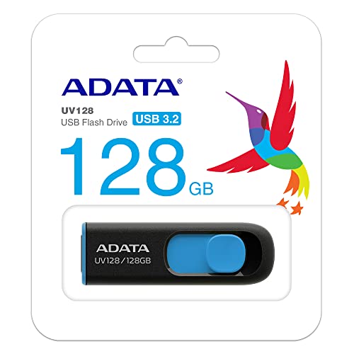 ADATA 128 GB Memoria Flash USB 3.0 Deslizable Color Negro con Azul (Modelo UV128)