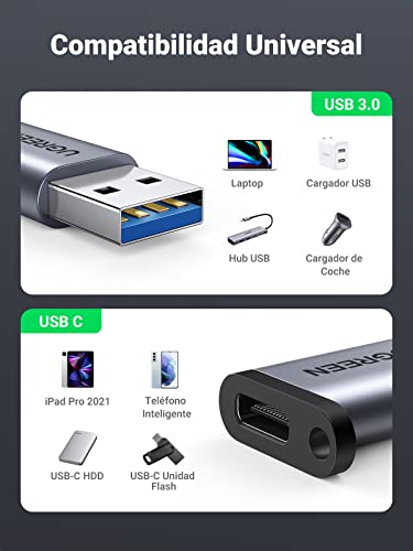 UGREEN Adaptador USB 3.0 a USB C, USB 3.1 Tipo C a USB 3.0 Tipo A Hembra a Macho Compatible con SanDisk Extreme 900, Seagate Innov8, Google Pixel, iPad Pro 2018, Pixel 2 C XL, Lumia 950, Nexus 5X 6P