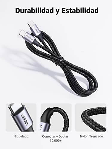 UGREEN Cable USB C a USB C 2 Unidades, 60W PD Carga Rapida 20V 3A, Nylon Trenzado, 2M Cargador USB Tipo C a Tipo C Compatible con Galaxy S23 S22 S21, Macbook Pro 2021, iPad Pro 2021, LG, 2M