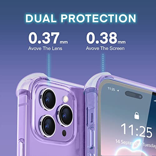 NDOOL Funda para iPhone 14 Pro MAX Case, 3 en 1 Cristal Templado Protector de Pantalla, Ultra Fina Silicona Transparente TPU Carcasa con Protector del Camara, Anti-Choque y Anti-arañazos