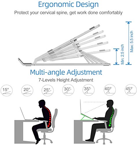 Soporte para Laptop, Aluminum Soporte Portátil, Plegable y Ajustable Laptop Soporte de ventilado, Altura Ergonómica para Portátiles y Tabletas