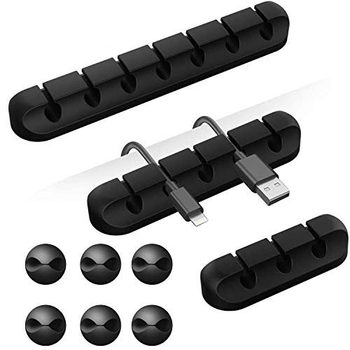 9 Clips Duraderos para Cable,Clips Organizador de Cables, Sujetador de Cables, Administrador Adhesivo de Cables Silicon, Abrazadera de Cables Ideal， Sostiene y Esconde los Cables en la Mesa, Organiza y Gestiona los Cables de alimentación de la TV, PC, Po