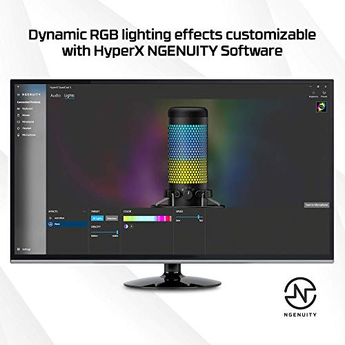HyperX QuadCast S RGB - Micrófono Condensador USB para PC, PS4 y Mac, Montaje antivibración, Cuatro Patrones Polares, Filtro Pop, Control de Ganancia, Juegos, transmisión, podcasts (reacondicionado)
