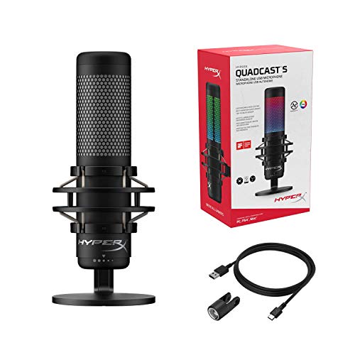 HyperX QuadCast S RGB - Micrófono Condensador USB para PC, PS4 y Mac, Montaje antivibración, Cuatro Patrones Polares, Filtro Pop, Control de Ganancia, Juegos, transmisión, podcasts (reacondicionado)