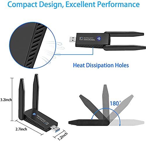 Antena Receptor Wifi Usb Doble Banda 2.4ghz Y 5ghz 1300mbps