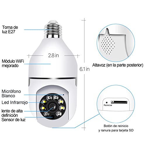 Cámara de Bombilla E27 1080p 360 Grados Panorámica WiFi casa Inteligente  Vigilancia CAM con Detección de