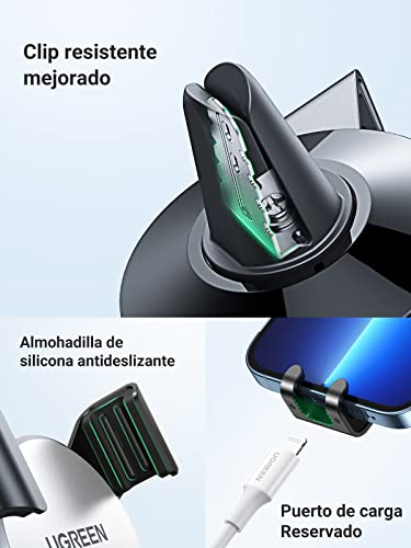 UGREEN Soporte Celular Auto por Gravedad para Ventilación, Porta Base Celular para Automóvil, Car Phone Holder Compatible con Celular de 4.7''-7'', como iPhone 14 13 12 Pro Max, Galaxy S23 Ultra, S23, S22 Ultra, Redmi, Gris