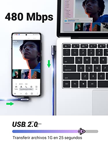 UGREEN Cable USB Tipo C 2 90 Grados, USB C Cable Carga Rápida Nylon Trenzado Compatible con PlayStation5 Samsung S10 S10E S9 S8 Plus Note, Xiaomi, Huawei P10, LG, HTC, Motorola, Sony y Tableta (0.5m)