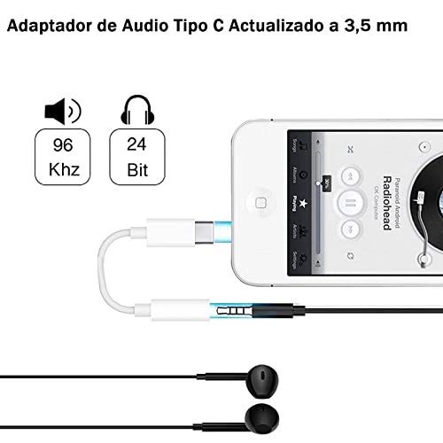 Adaptador USB C a Jack 3,5 mm, Cable USB tipo C a Audio 3,5 mm Chipset DAC USB C HiFi Audio Headphone Adaptador para Huawei Mate 20, Samsung Galaxy S10 S9 S8, Xiaomi, HTC, Motorola, LG, Oneplus