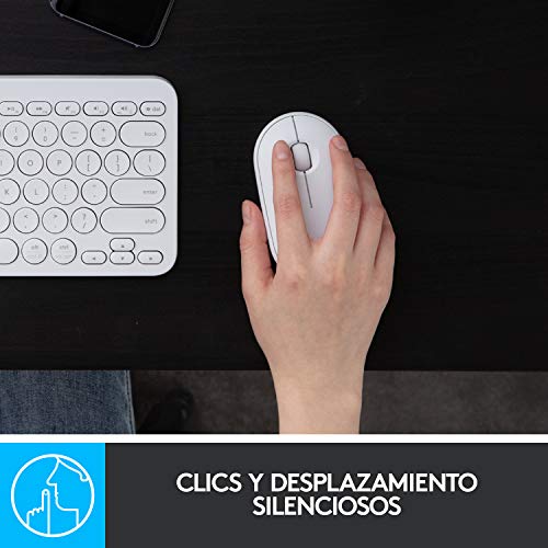 Logitech M350 Pebble, Mouse inalámbrico con Bluetooth o receptor USB de 2,4 GHz, Silencioso y Minimalista, con clic silencioso para Laptop, iPad, PC y Mac - Blanco