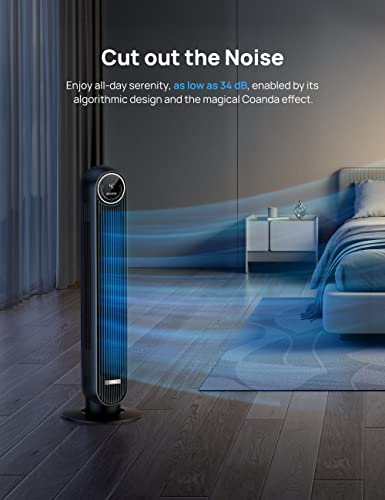Dreo 36'' Nomad One Tower Fan with Remote, 24ft/s Velocity Quiet Cooling Fan, 90° Oscillating Fan with 4 Speeds, 4 Modes, 8H Timer, Bladeless Fan, Standing Floor Fans, Black, (DR-HTF007)