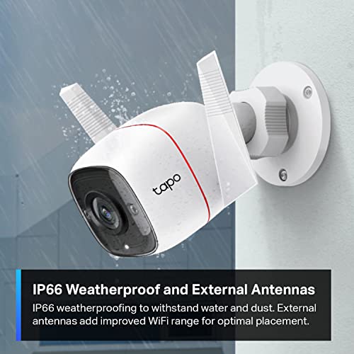 TP-LINK Tapo C310, cámara de seguridad Wi-Fi para exteriores, definición de 3MP, alarma de luz y sonido, visión nocturna, funciona con Alexa