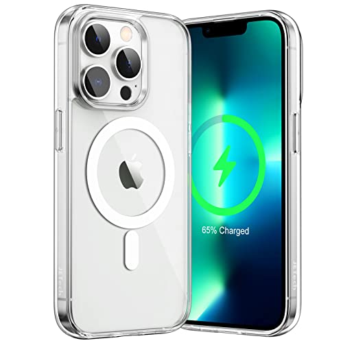 JETech Funda Magnética para iPhone 13 Pro 6,1 Pulgadas Compatible con MagSafe Carga Inalámbrica, Carcasa Antigolpes, Parte Trasera Transparente Anti-Arañazos (Transparente)