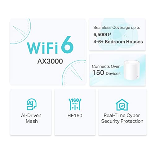 TP-Link Deco WiFi 6 Mesh Sistema WiFi 6 de Malla para Todo el Hogar, AX3000, hasta 2402Mbps, Roaming Continuo, Cobertura de hasta 6,500 Pies Cuadrados, Deco X50(3-Pack)