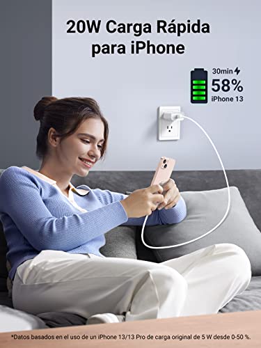 UGREEN 20W Cargador USB C Portátil Carga Rápida Compatible con iPhone