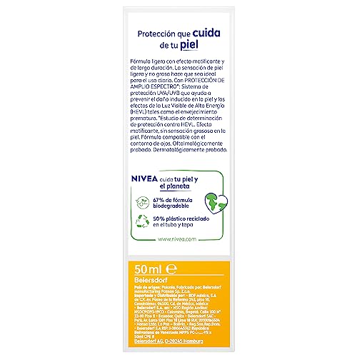 NIVEA SUN Protector Solar Facial Control De Brillo (50 ml), con Efecto Matificante de Larga Duración, Bloqueador solar FPS 50+, no Grasoso para Todo Tipo de Piel
