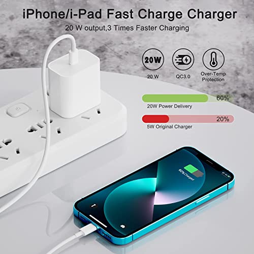 MASAYA Cargador rápido de iPhone, 20W USB C Cargador de iPhone con Cable de Carga Original de 1m, USB C Power Adapter Plug iPhone Fast Charging Cable for iPhone 14/13/ 12/11/ X, Pad
