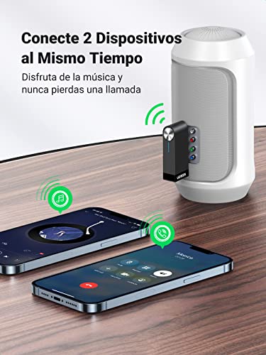 UGREEN Receptor Bluetooth 5.0 de Coche, Bluetooth Coche Aux con Micrófono para Llamadas Manos Libres, HiFi Estéreo Adaptador Bluetooth Jack 3.5 para Radio del Coche, Altavoz, Auriculares, Amplificador