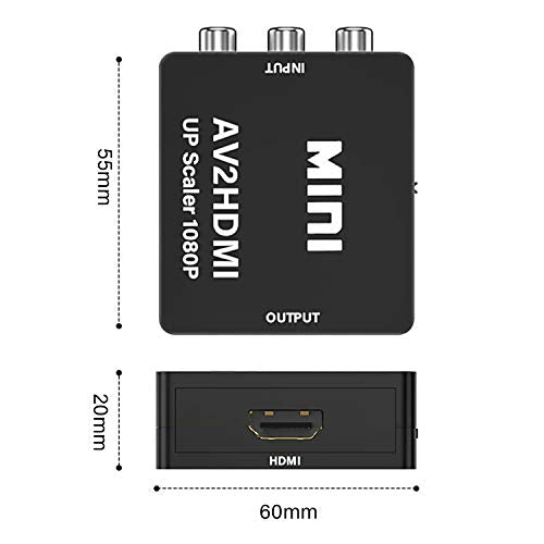 TXG Adaptador RCA a HDMI,720p/1080p Mini RCA Compuesto CVBS AV a HDMI,Convertidor de Señal de Xbox PS4, PS3,STB VHS VCR Cámara DVD a HDMI TV