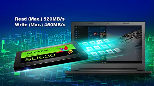ADATA Unidad de Estado Sólido SSD SU630 480 GB 3D NAND , SATA III,QLC,2.5",520 MB/s de lectura y 450 MB/s de escritura
