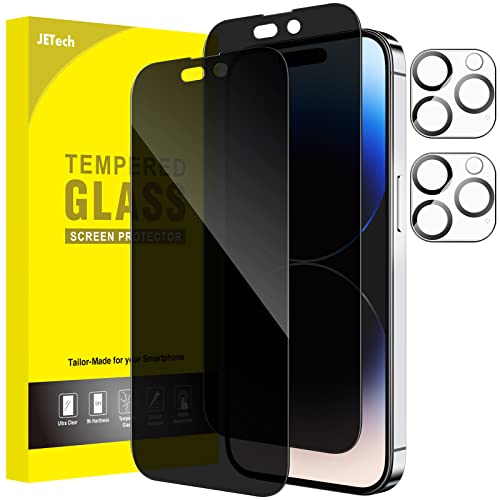 JETech Protector de Pantalla Privacidad Cobertura Completo para iPhone 14 Pro Max 6,7 Pulgadas, con Protector Lente Cámara, Mica Cristal Vidrio Templado Antiespia, 2 Paquetes Cada Uno