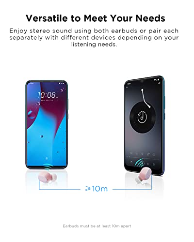 HTC Audifonos Inalambricos Bluetooth 5.3 Audífonos Inalámbricos Auriculares Wireless Earbuds con micrófono Incorporado Control Táctil con Graves Profundos para Llamadas, Oficina, Deporte (Rosa)