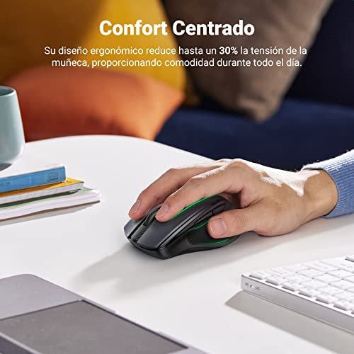 UGREEN Ratón Inalámbrico 2.4 GHz, 15M de Conexión, Mouse Ergonómico de 4000 dpi 6 Botones, Mouse Silencioso con Receptor USB, Mouse Inalámbrico para PC, Portátil, Macbook, Windows 11 10, macOS, Linux