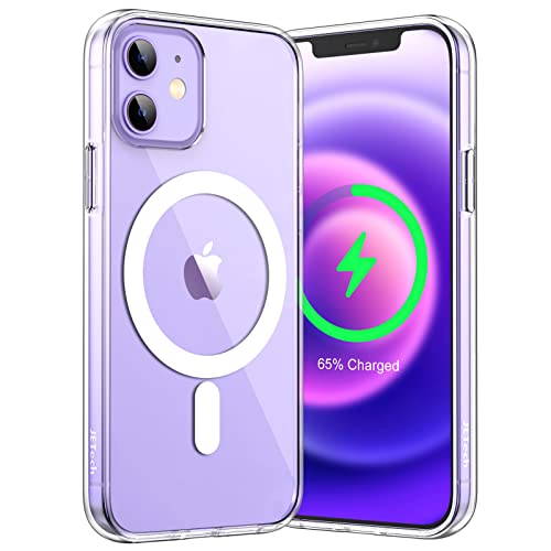 JETech Funda Magnética para iPhone 12/12 Pro 6,1 Pulgadas Compatible con MagSafe Carga Inalámbrica, Carcasa Antigolpes, Parte Trasera Transparente Anti-Arañazos (Transparente)