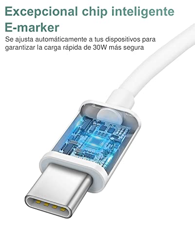 TMOSLY 30W Cargador Tipo C de Pared Charge rápida con 1.8M Cable Carga Rápida,Admite una Amplia Gama de protocolos de Carga rápida,para Samsung/Xiaomi/iPad/Huawei