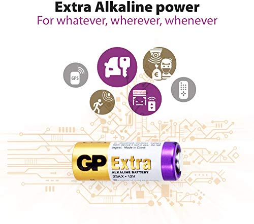 GP Pilas 23A Extra - MN21-12v - Lote de 5 | Baterías Alcalinas de Larga duración - Ideales para Llaves de Coche, Mandos, Alarmas Inalámbricas