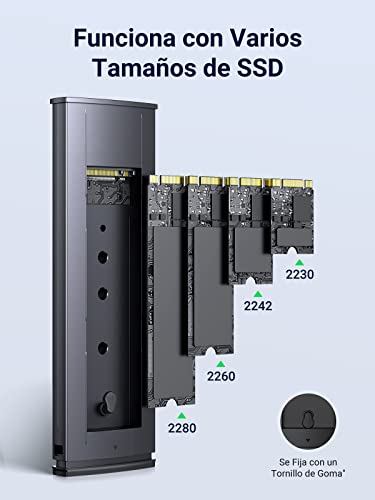 UGREEN Carcasa M.2 Disco Duro, NVME PCIE Caja con UASP Cable USB A to C 0,25m, Adaptador para SSD M.2 SATA M Key, B y M Key, Compatible con 2230/2242/2260/2280 Negro