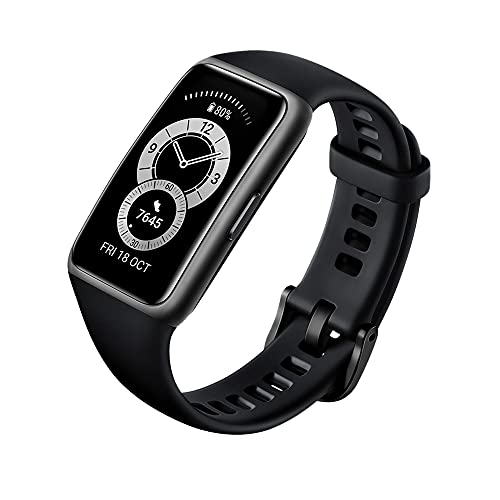HUAWEI Band 6- Banda Inteligente, Pantalla FullView 1.47", Monitoreo de SpO2, Monitor de Ritmo y Sueño, 2 semanas de Batería- Negro
