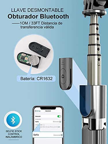 KAMYSEN Palo Selfie Trípode con Luz de ajustable，Luz de ajustable para selfie con trípode，soporte para teléfono y mando a distancia Bluetooth，Luz selfie portátil al aire libre,360°Rotación Extensible Selfie Stick Inalámbrico Palo Selfie Trípode，para M